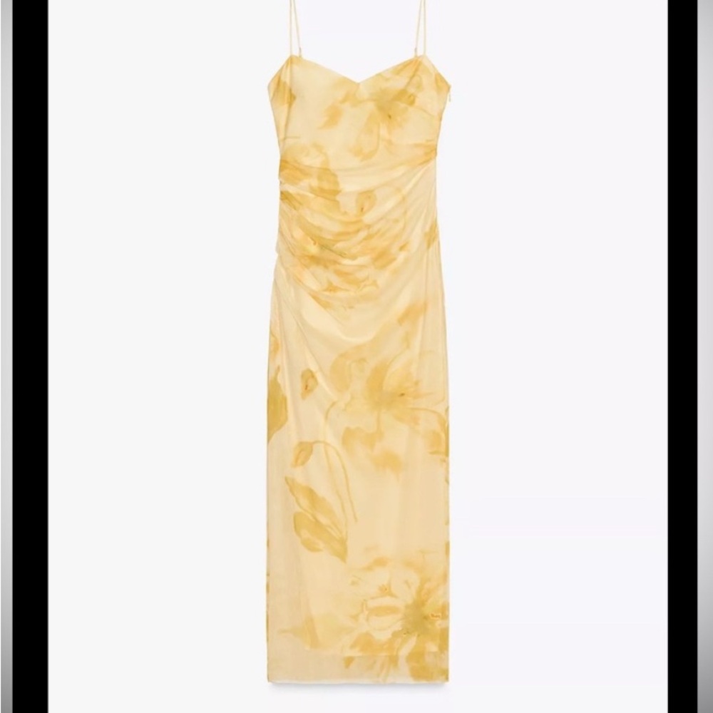 Zara Tulle  Yellow Floral Dress XS